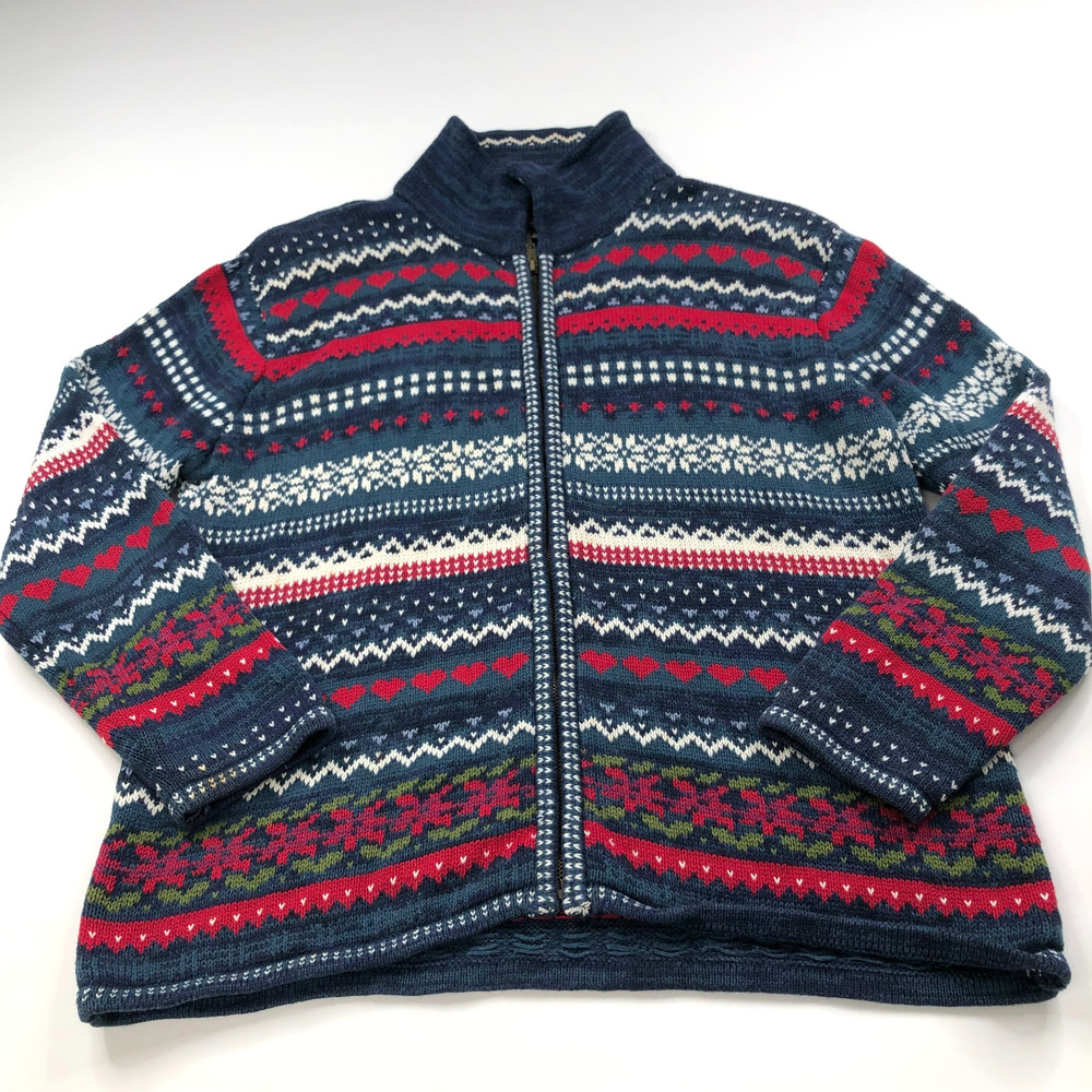 Tiara International Medium Knit Fair Isle Full Zip Mock Neck Sweater Blue PLS RE